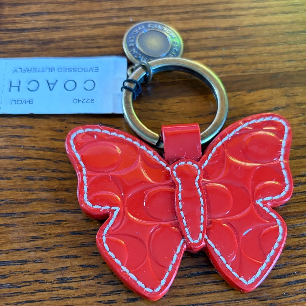 Coach Red Butterfly Keyring NWT